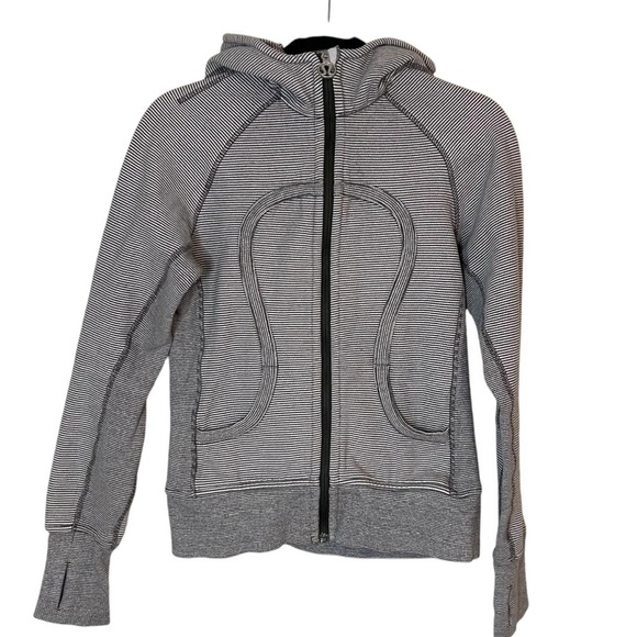 Lululemon Scuba Hoodie*Microstripe Full Zip Cotton Fleece Sweatshirt- Size 6 - Picture 6 of 14